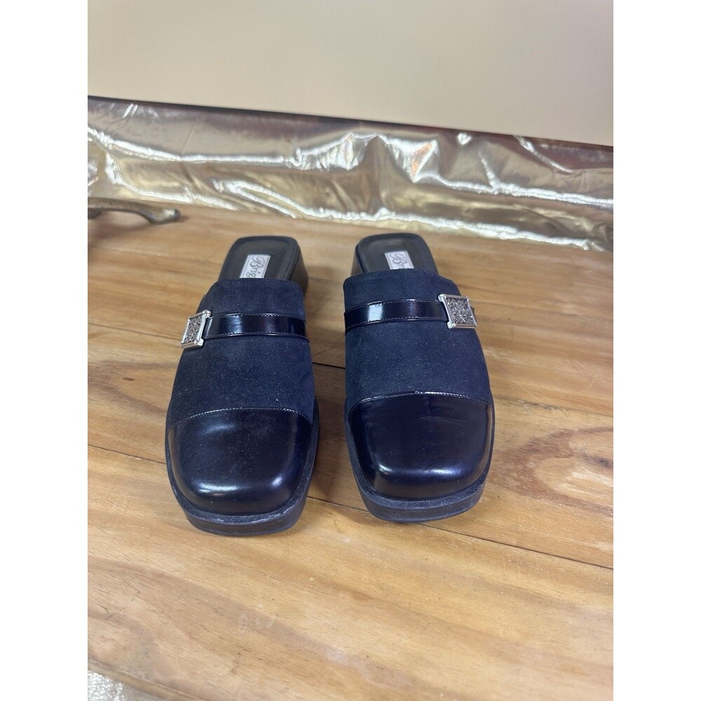 Brighton Monica Black Leather Charm Heel Slides Women 7M